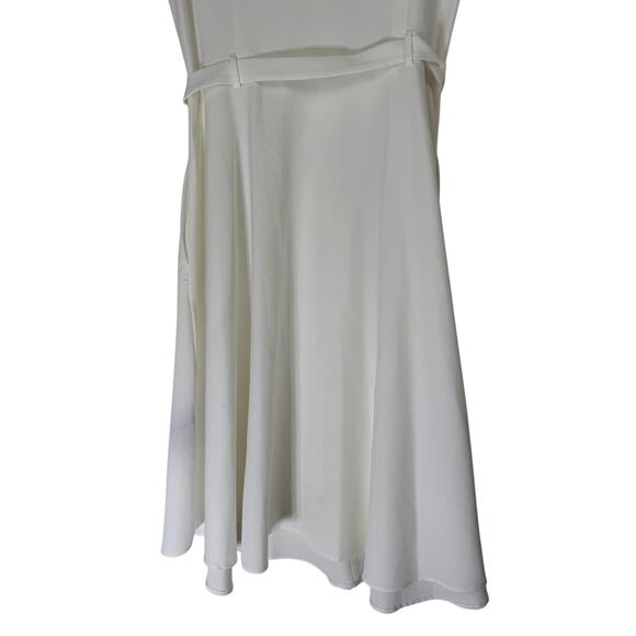 Sharagano Ivory Collared Sleeveless Tie Waist Solid A-line Rayon Dress Size 10 - Picture 7 of 10
